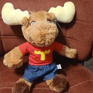 Adorable Moose Plush Toy with Red Shirt